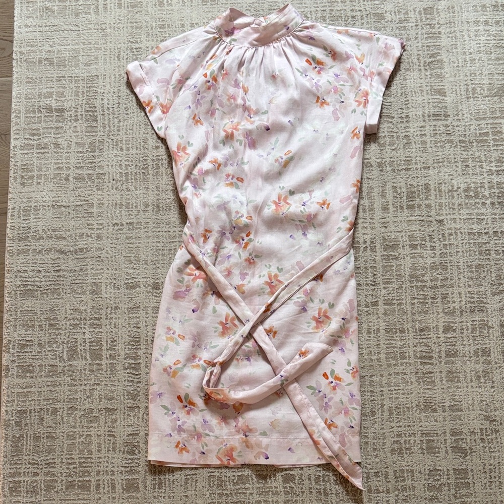 Cloth & Stone Asymmetrical Dress in Light Pink with Floral Accents